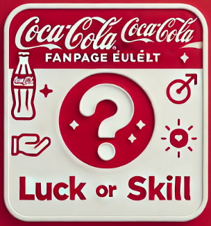 Der Erfolg der Coca-Cola Facebook Fanpage – Glück oder Planung? KI-generiertes Bild. Das Bild zeigt den Titel „Coca-Cola - Fanpage Erfolg“ mit einem Fragezeichen und „Luck or Skill“ in minimalistischer Schrift, kombiniert mit der roten und weißen Farbpalette der Coca-Cola-Marke.