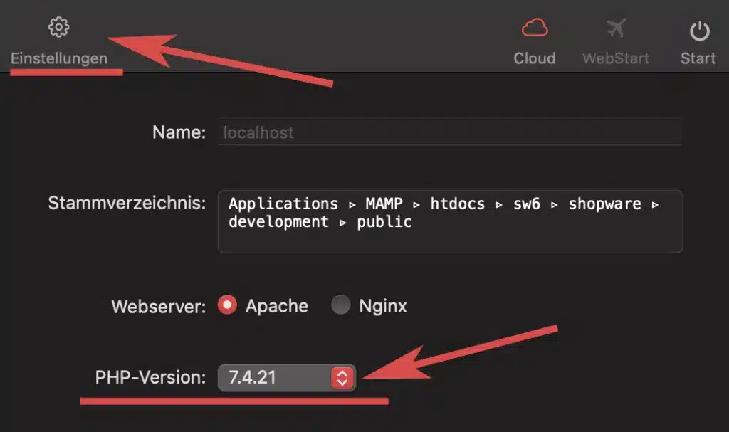 MAMP Basic PHP Einstellungen Markiert 1024x607 2