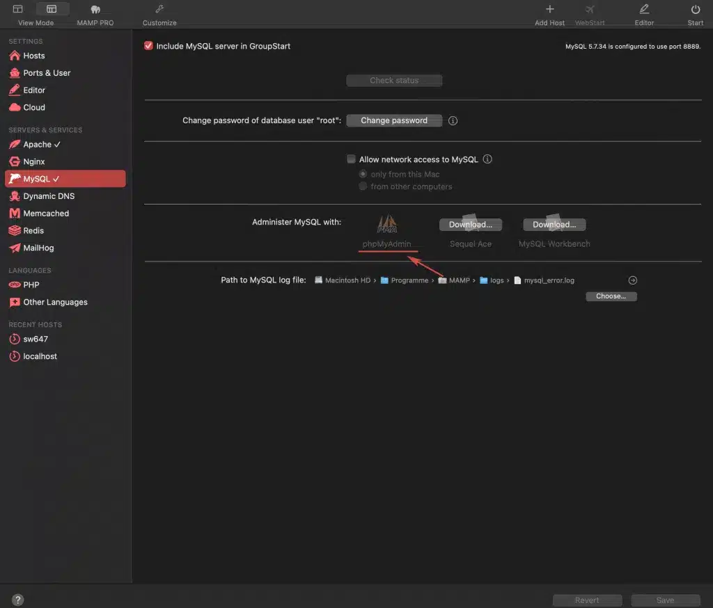 MAMP MySQL Einstellungen Markiert 1024x874 2