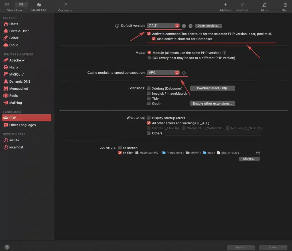 MAMP PHP Einstellungen Markiert 1024x881 2
