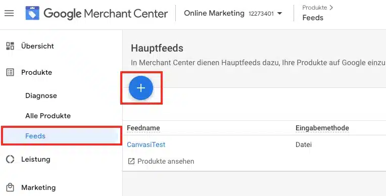 Google Merchant Center Feed anlegen