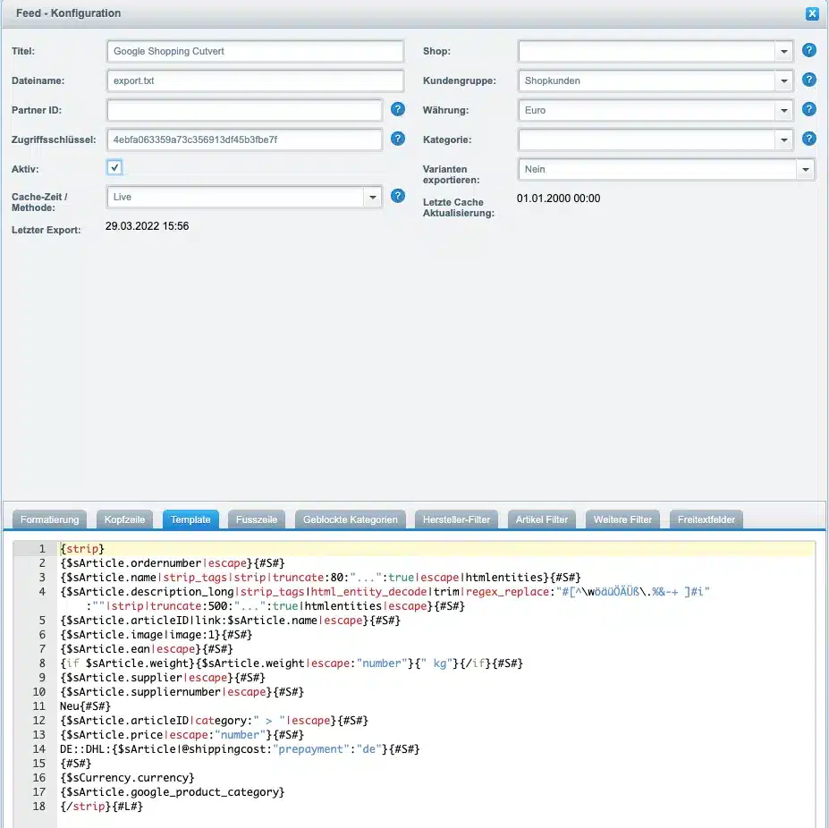 Shopware 5 Google Shopping Feed Template