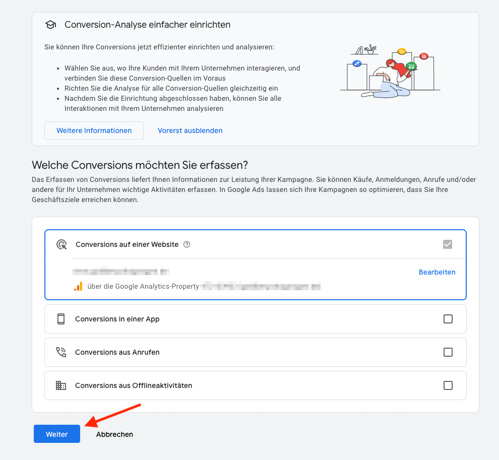 Conversion Quelle ausgewählt. Google Analytics 4