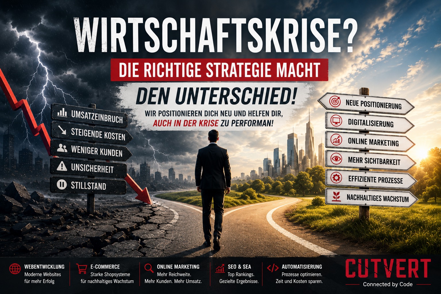 Wirtschaftskrise? Wir zeigen dir, wie du als Gewinner aus jeder Krise hervogehst und wie du dich und dein Unternehmen neu auf dem Markt positionierst.