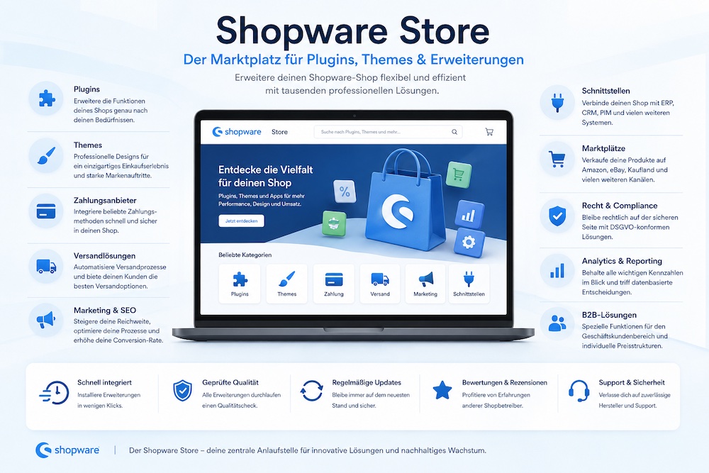 Der Shopware - Store, auflistung von Vorteilen und Feature des Store.