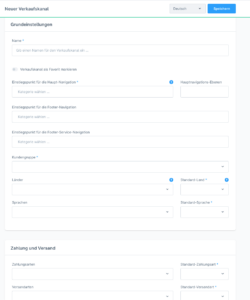 Grundeinstellungen von Shopware Verkaufskanal.